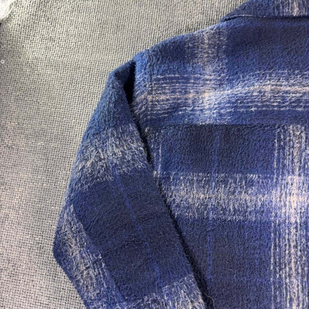 Abercrombie & Fitch Shirt Jacket Mens L Blue Plaid Sherpa Wool Blend Relaxed - Picture 13 of 16